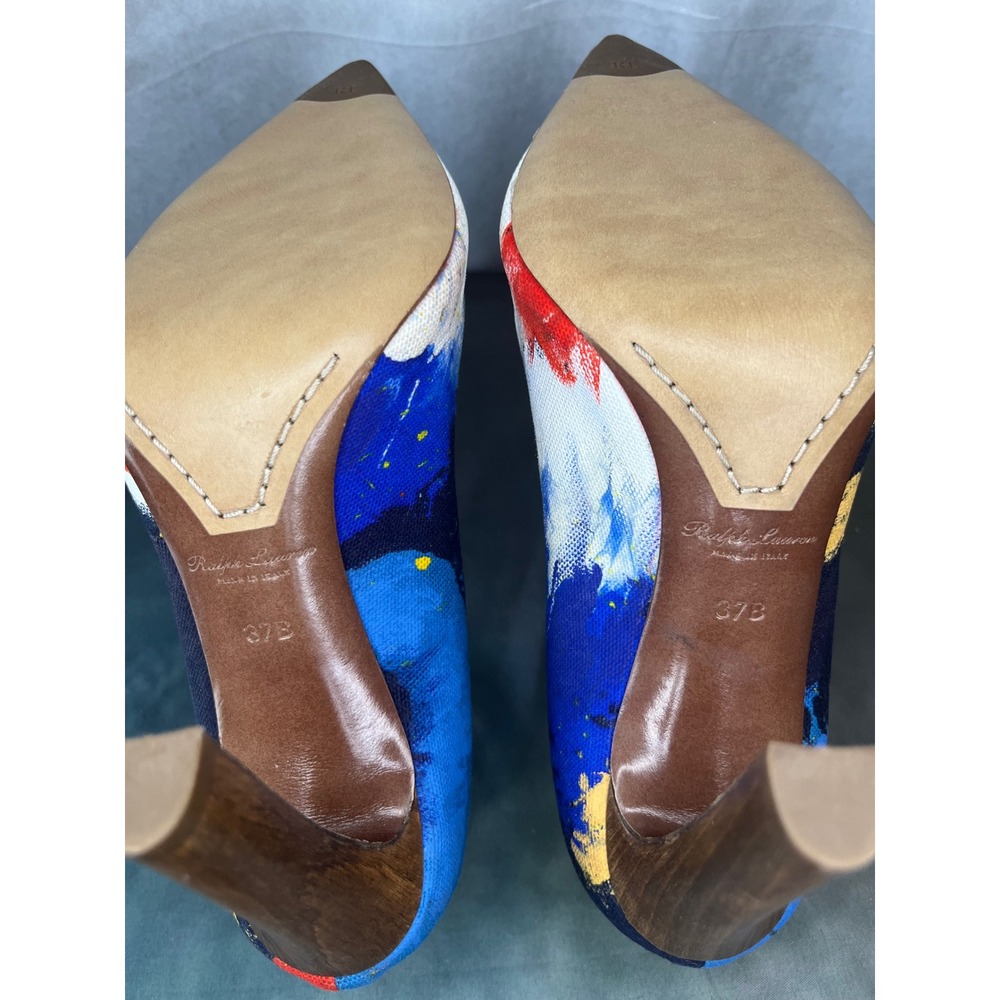 Ralph Lauren Purple Label Celia Abstract Art Pumps Italy Block Heel Size 37 US 7 - Picture 14 of 16